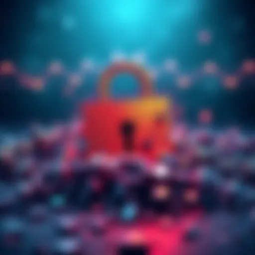 Illustration showing a digital lock and shattered blockchain chains representing the $260 million hack on the Cetus platform. The frozen Sui network is depicted in the background, symbolizing the impact on decentralization debates.