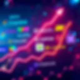 A graphic showing various logos of companies competing with Chainlink in the blockchain space, with an upward trend line indicating growth.