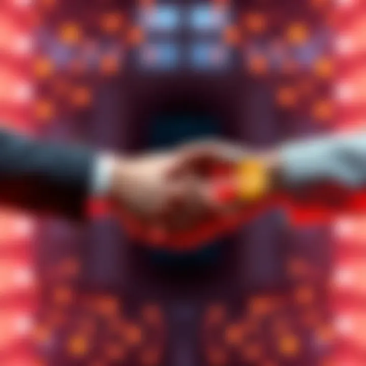 Chainlink and Mastercard logos shaking hands to symbolize their new partnership in payment solutions
