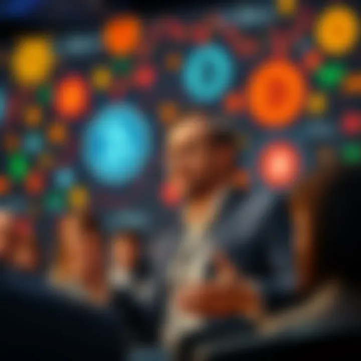 Charles Hoskinson speaking at a conference, addressing allegations of manipulation in the cryptocurrency market, with a backdrop of digital currency symbols and concerned audience members.