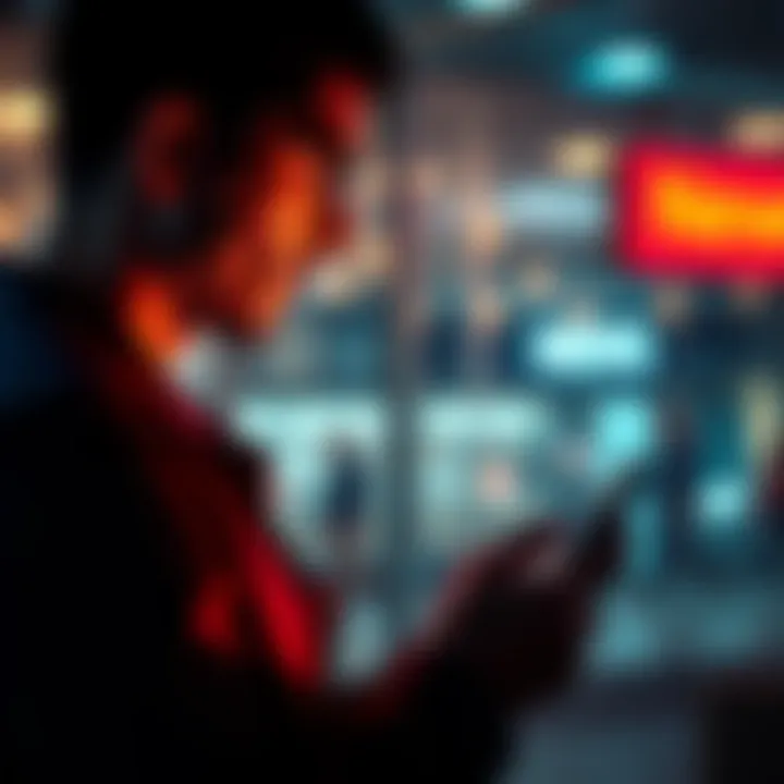 Individual looking at their smartphone screen, awaiting early salary payment