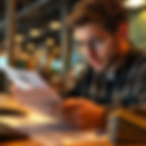 A person analyzing their financial documents and calculator, looking concerned about future stability.