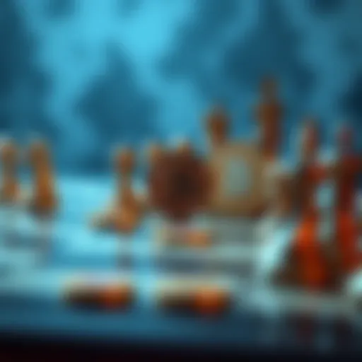 A chessboard with chess pieces and cryptocurrency coins, symbolizing strategic moves in the crypto market.