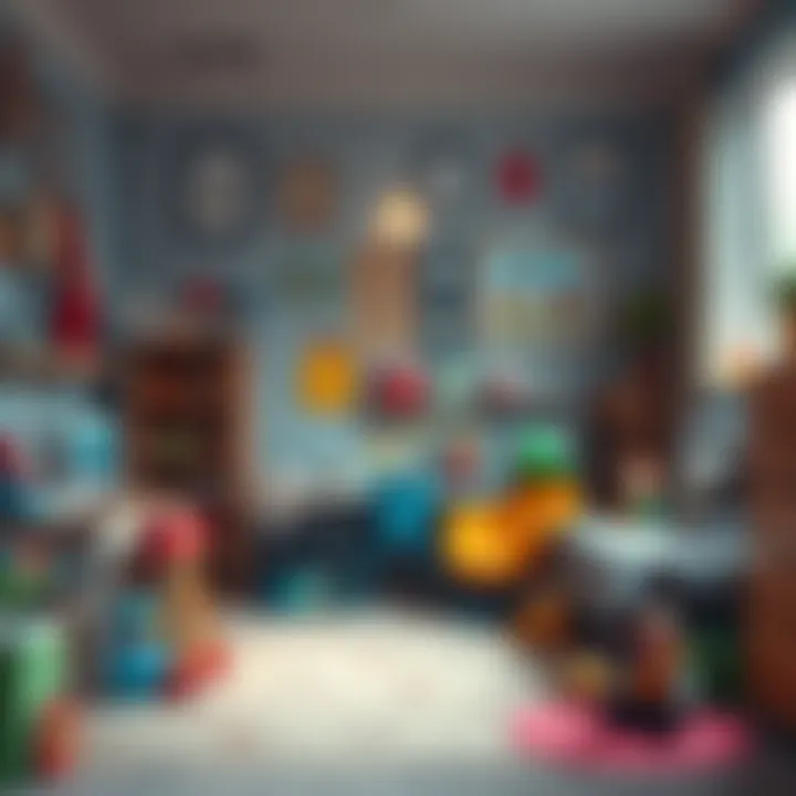 A nostalgic childhood room filled with toys and decorations, representing family memories