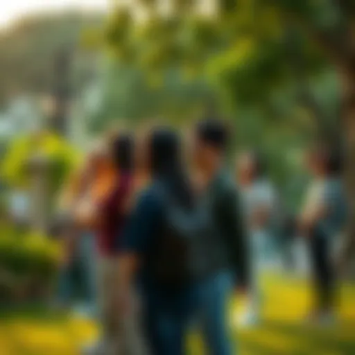 A diverse group of people reflecting on their choices in a park setting, symbolizing self-identity and personality traits