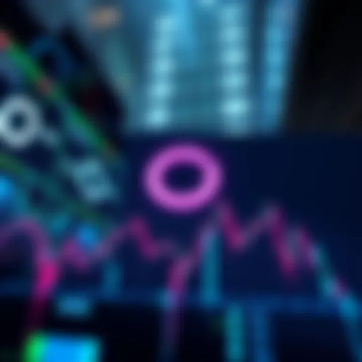 A scene depicting a stock market display with rising graphs and the Circle logo, symbolizing the strong debut of Circle's stablecoin IPO.