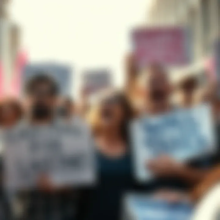 Group of frustrated citizens holding protest signs about capital gains taxes