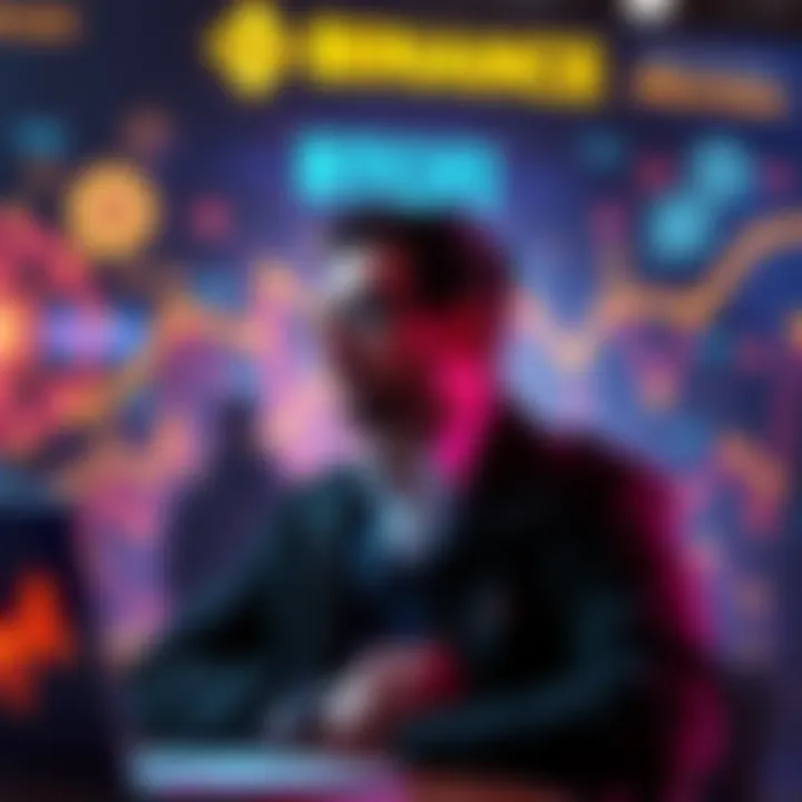 A representative of CKB speaks about future technologies and BTCFi at Binance, with graphics of blockchain and technology elements in the background.