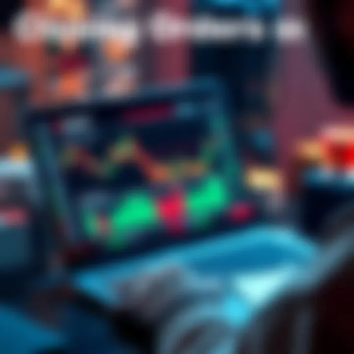 A user closing orders on a MacBook using the Kraken Pro trading platform, showing charts and buttons clearly, with focus on the screen activity.