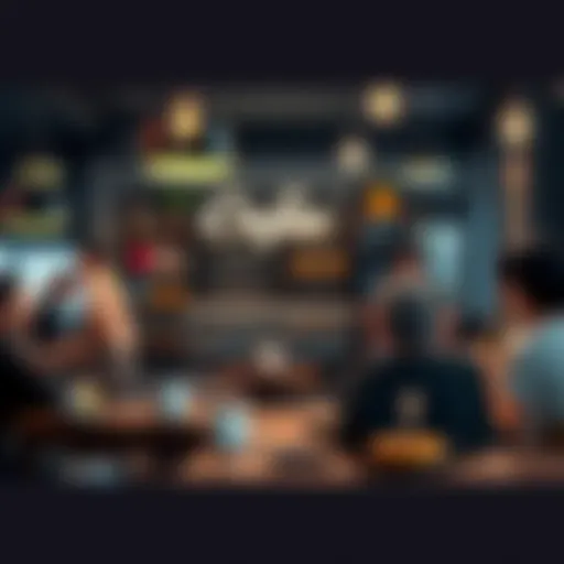 A cozy coffee shop scene with people chatting over coffee and donuts, creating a friendly atmosphere for discussion.