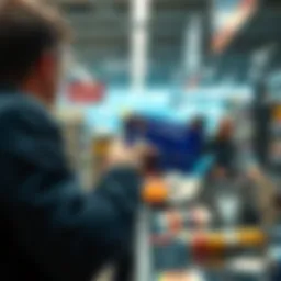 A person trying to use a Coinbase debit card at a store checkout, looking worried as the transaction is declined