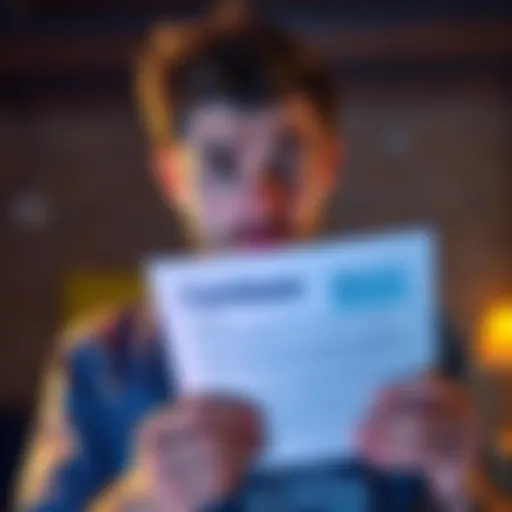 A concerned individual holds a letter claiming their Coinbase account is hacked, looking worried and cautious.