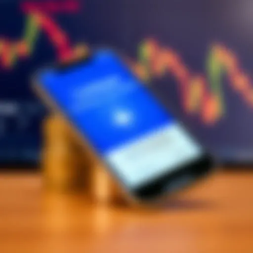 A smartphone displaying a Coinbase quiz notification with a wallet icon and investment charts in the background