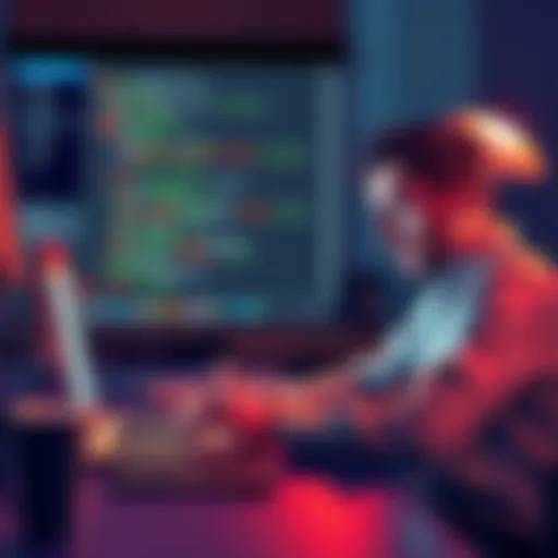 A Coinbase user sitting at a desk, expressing concern about phishing attempts while looking at a laptop with security notifications on the screen.