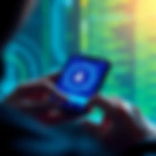 A person using a smartphone to access a cold wallet app for securely storing $HBAR coins, with a digital lock symbol representing security.