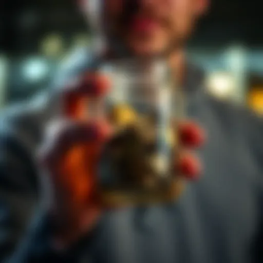 A person holding a jar filled with coins, symbolizing the trend of collecting spare change to invest in Bitcoin.