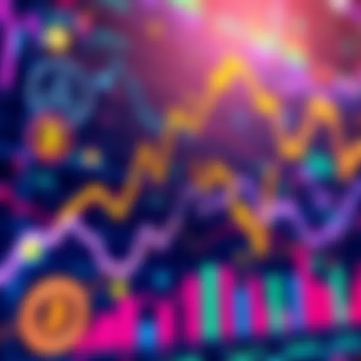 A vibrant digital display of various altcoins, with rising trend lines indicating potential market growth in 2025.