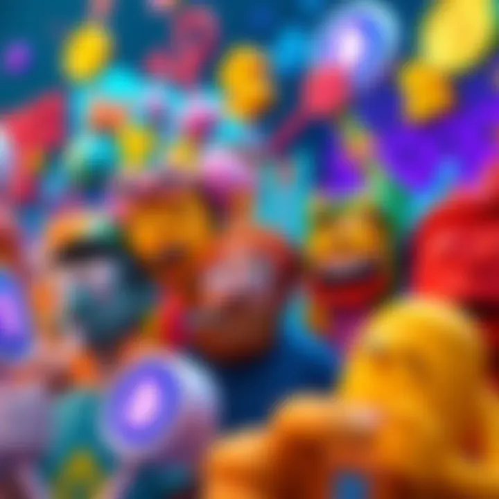 A vivid display of animated characters representing financial concepts, engaging the viewer with bright colors and playful designs, highlighting the connection between character design and the world of decentralized finance.