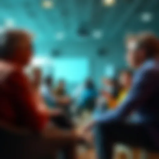 A group of people sitting together, sharing ideas and advice in a supportive environment.