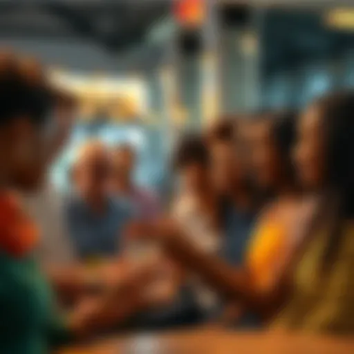 A diverse group of people coming together, sharing ideas and building connections in a supportive environment.