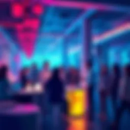 A group of people discussing and collaborating on projects related to the Solana blockchain in a vibrant setting.