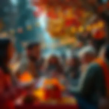 A group of people enjoying various fall activities, surrounded by colorful autumn leaves and decorations, sharing smiles and laughter during Uptober festivities.