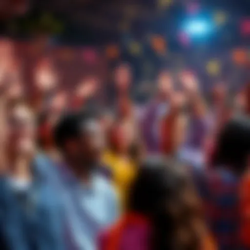 A diverse group of people celebrating together, showcasing their talents and achievements in a joyful gathering.