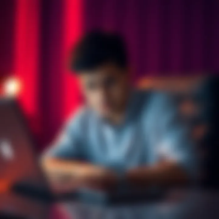 A community member looks concerned while reading a message about their post removal on a laptop.
