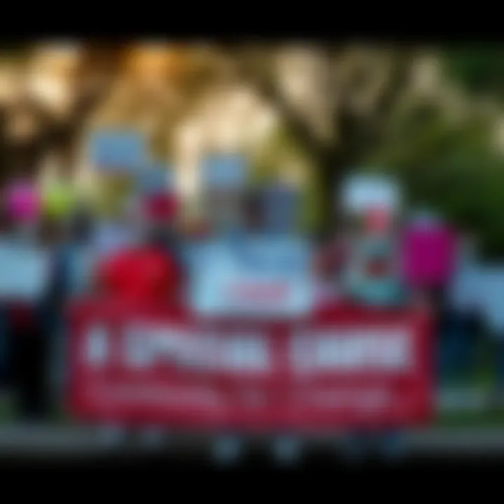 A group of community members holding signs and banners, showing support for a special cause in a park setting