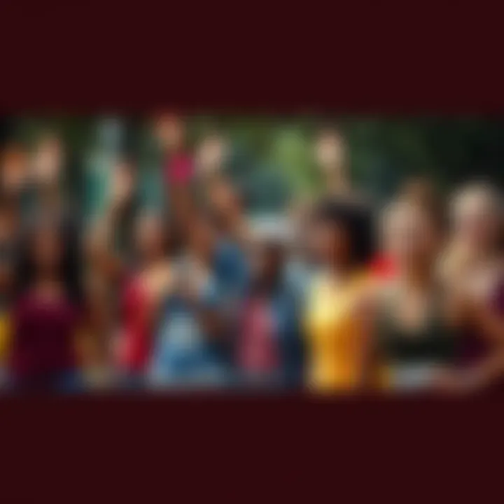 A group of diverse people coming together in a park, showing enthusiasm and support for a community challenge.