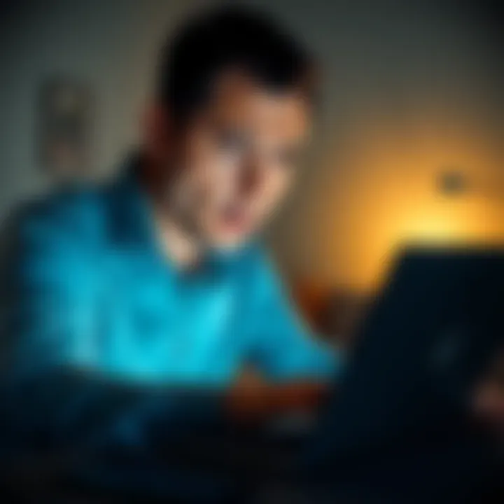 A worried individual examining a suspicious website on their laptop