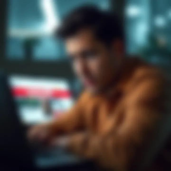 A person looking worried while checking a suspicious online offer on their laptop, reflecting on the possibility of scams in digital interactions.