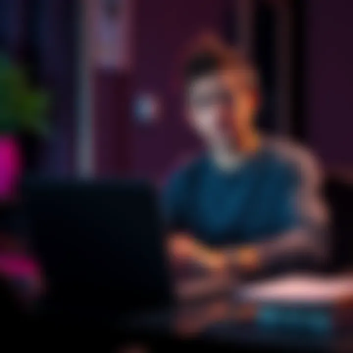 A worried person sitting at a desk looking at a laptop, symbolizing concerns about account safety on a cryptocurrency exchange