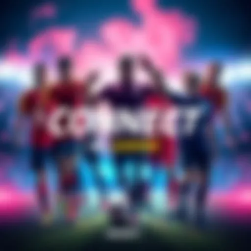 A vibrant graphic showcasing a connection between gamers on Sorare, featuring soccer players and the username K667 to invite others.