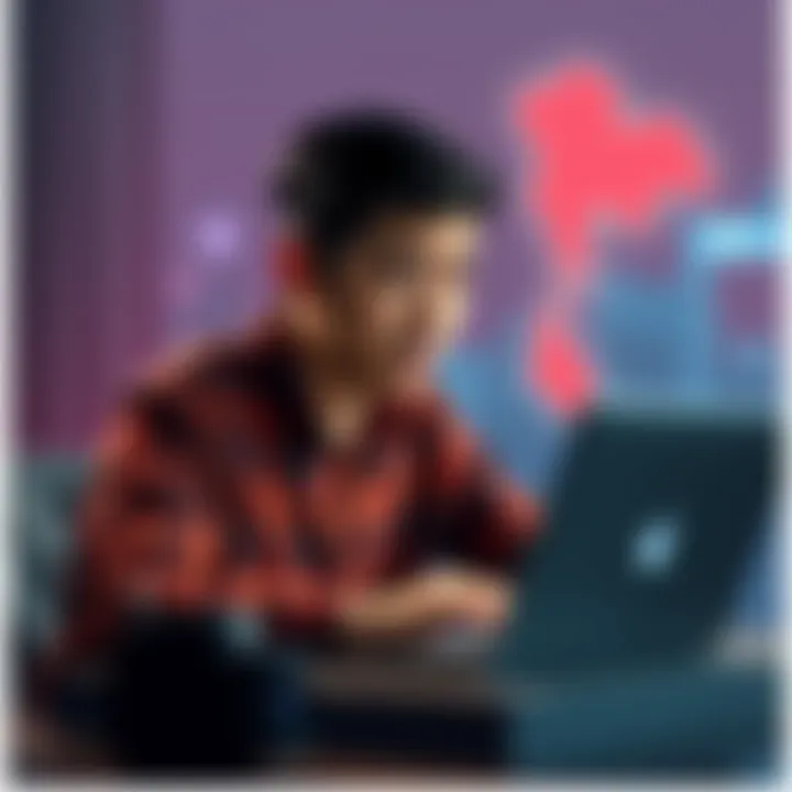 A person using a laptop with a frustrated expression while trying to access CH3plus, with a map of France and Thailand in the background
