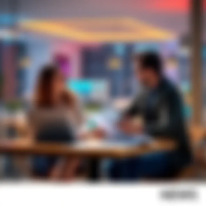 A couple sitting at a table, discussing their financial plans with a laptop and charts in front of them, showcasing modern relationship dynamics.