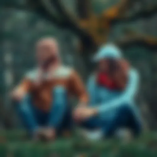 A couple sitting together, holding hands, surrounded by nature, showing love and connection in today's world.