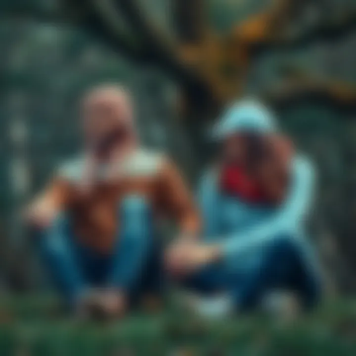 A couple sitting together, holding hands, surrounded by nature, showing love and connection in today's world.