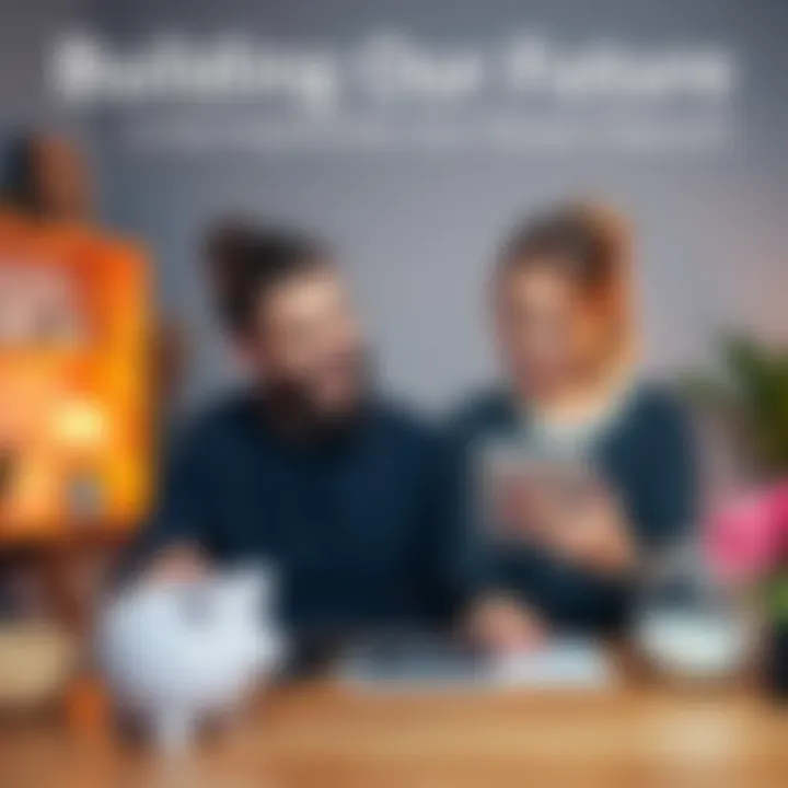 A couple sitting at a table with a piggy bank and calculator, planning their savings for a house deposit