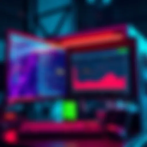 A computer setup showing an E5-2620 v4 CPU and mining software on the screen, with graphs indicating performance and efficiency.