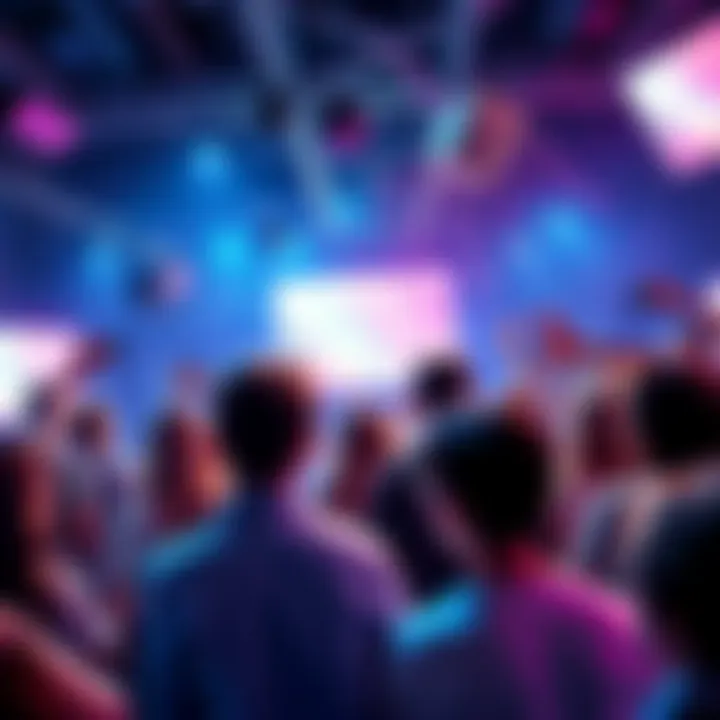 A diverse group of creators showcasing their work like articles, memes, videos, and music for a contest