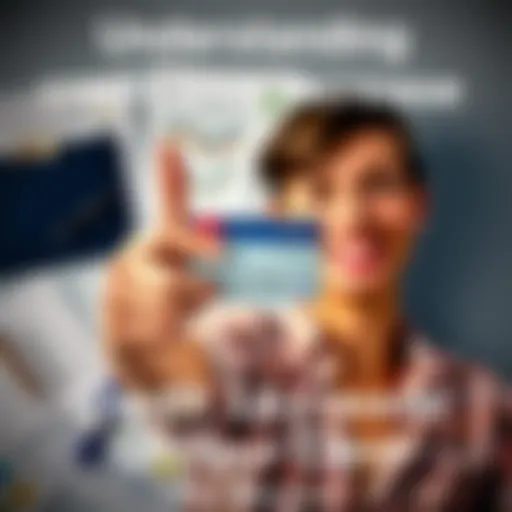 A person smiling while holding a credit card, indicating approval, with a background of financial documents