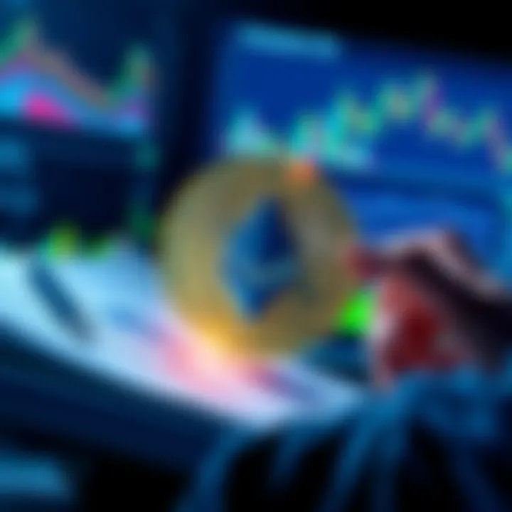 A person analyzing a report on cryptocurrency, focused on Monero, with graphs and charts in the background