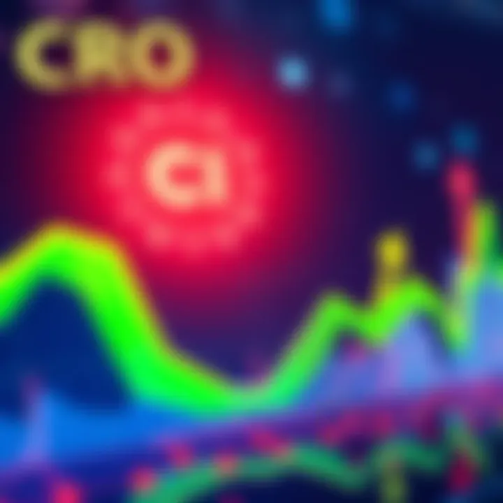 Graph showing the rapid increase in CRO cryptocurrency value with arrows indicating growth