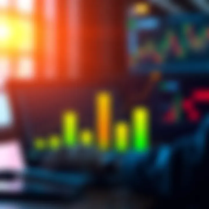 A graph showing increased conversion rate optimization goals for the year with a person analyzing data on a laptop