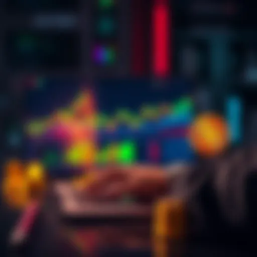 A person analyzing financial charts on a laptop with cryptocurrency symbols around, representing growth in a DeFi account.