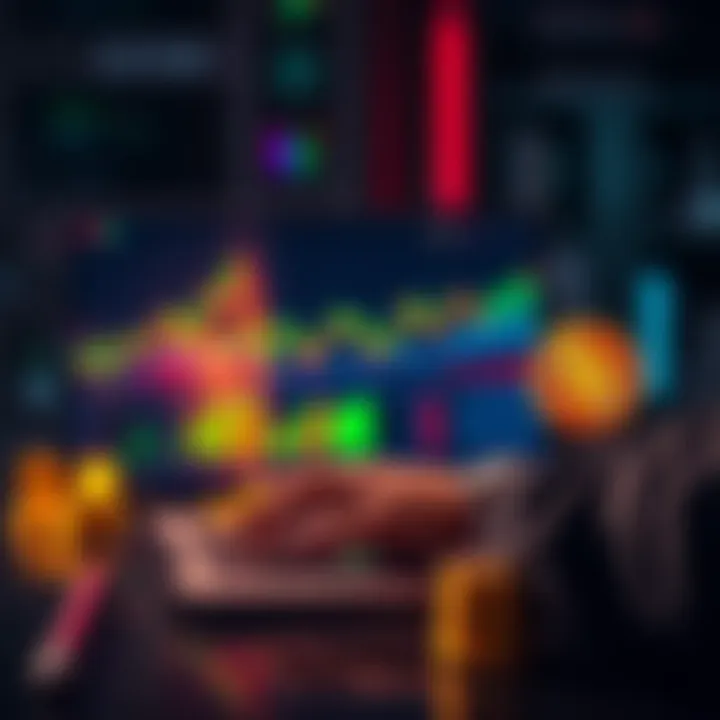 A person analyzing financial charts on a laptop with cryptocurrency symbols around, representing growth in a DeFi account.