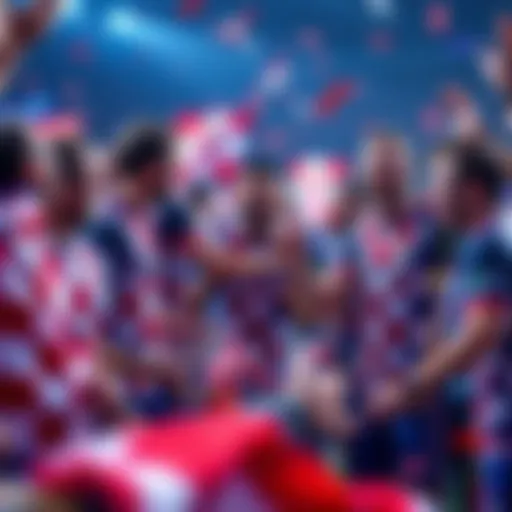 Croatia's national soccer team interacts with fans, showcasing cryptocurrency rewards during a game celebration.