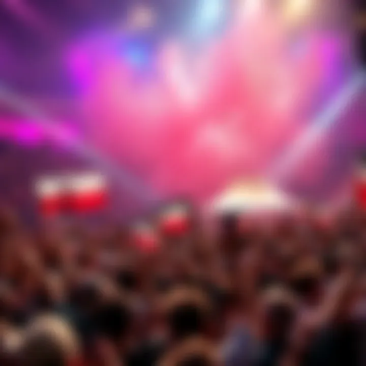 A large group of people celebrating in a vibrant atmosphere, holding banners and cheering, showcasing excitement from a significant event.