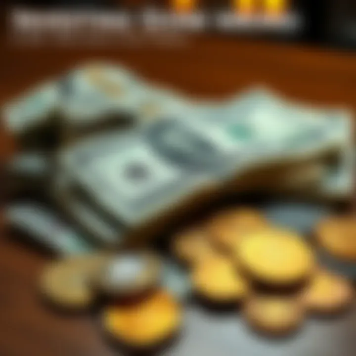 Crumpled dollar bills next to various alternative cryptocurrency coins on a table, symbolizing a failed investment